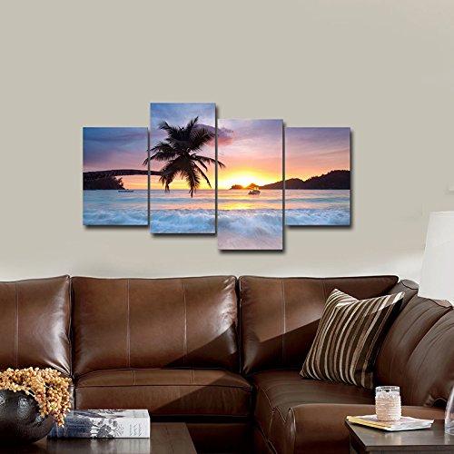 Pyradecor-Sunrise-Beach-Theme-Canvas-Prints-Wall-Art-Ocean-Sea-Pictures-Paintings-for-Living-Room-Bedroom-Home-Office-Decorations-Modern-4-Piece-Stretched-and-Framed-Seascape-Giclee-Artwork Pyradecor Sunrise Beach Theme Canvas Prints Wall Art Ocean Sea Pictures Paintings for Living Room Bedroom Home Office…