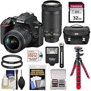 Nikon D3500 Digital SLR Camera & 18-55mm VR & 70-300mm DX AF-P Lenses with 32GB Card + Case + Flash + Tripod + Kit