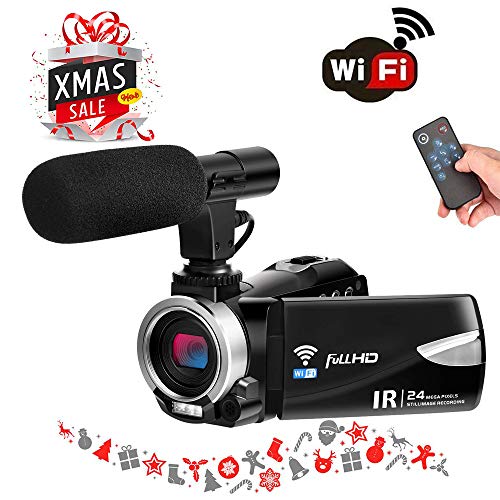 Digital Camera WiFi Camcorder Full HD 1080p 30FPS 24.0MP 16X Digital Zoom Video Camera with Microphone Night Vision Pause Function Vlogging Camera Support Remote Controller