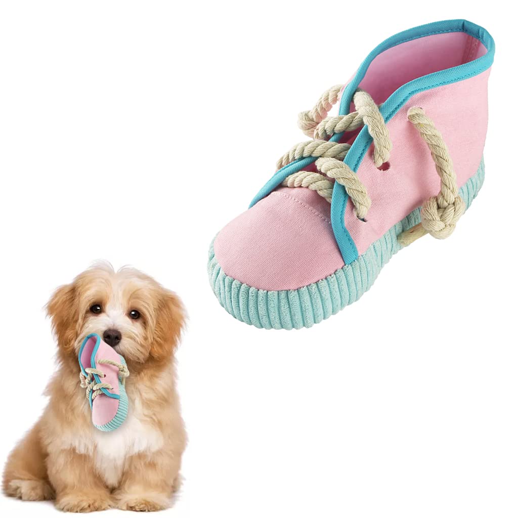 vocheer Dog Chew Toy, Dog Toys to Keep Them Busy Durable Teething Shoe Interactive Squeaky Puppy Toy,Small,Medium Breze, Machine Washable,Pink