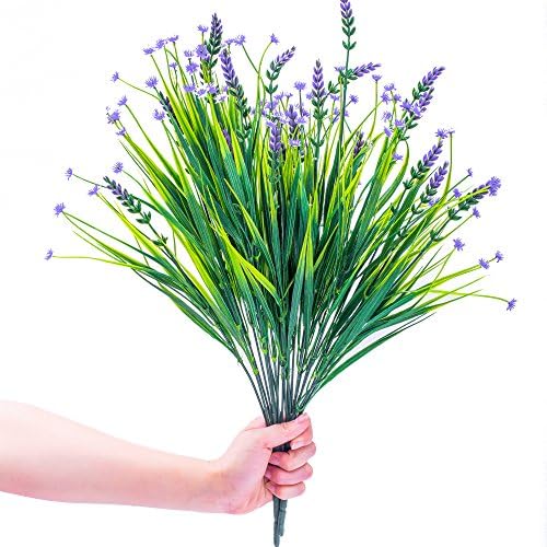 19" Artificial Lavender Flower Arrangements Plant Faux Plastic Wedding Bouquets Decorations For Outdoor Garden Bridal Office Floor Home Decor (Purple)