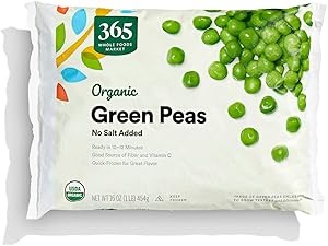 365 by Whole Foods Market, Organic Green Peas No Salt Added, 16 Ounce, (Frozen)