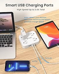 Power Strip with USB, TROND Flat Plug Extension