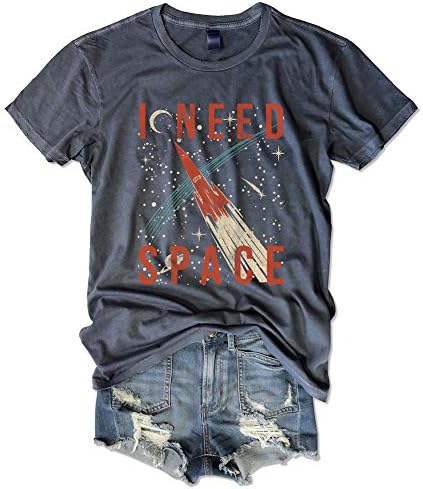 Women I Need Space Shirt Short Sleeve Round Neck NASA Tees Casual Blouse Tops Size M (Blue)