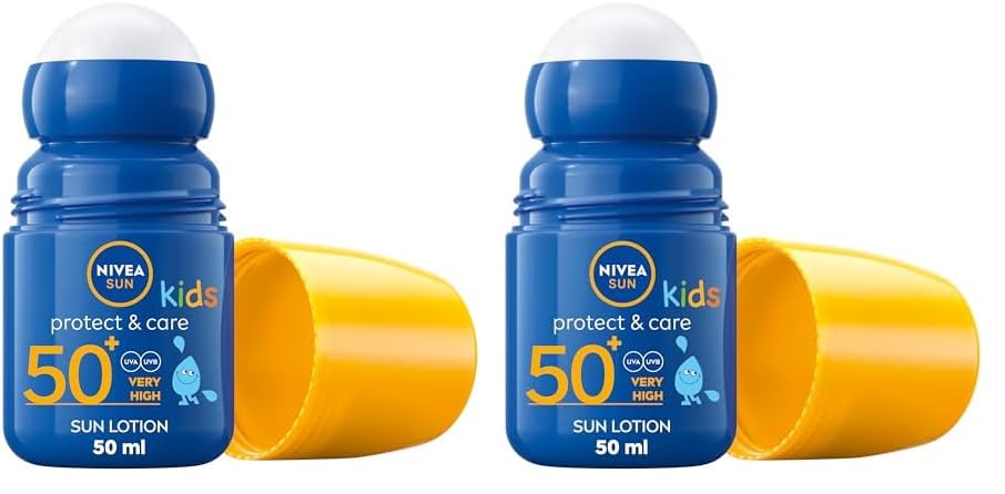 NIVEA SUN Kids Protect & Care Caring Roll-On (50 ml) Sunscreen with SPF 50, Roll-On Kids Suncream for Delicate Skin, Immediately Protects Against Sun Exposure (Pack of 2)
