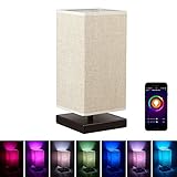 MLGB Alexa WiFi Smart Wood Table Lamp, Dimmable Multicolored Color Changing LED Light, with Fabric Shade and Solid Wood, Smartphone Control Compatible with Alexa …
