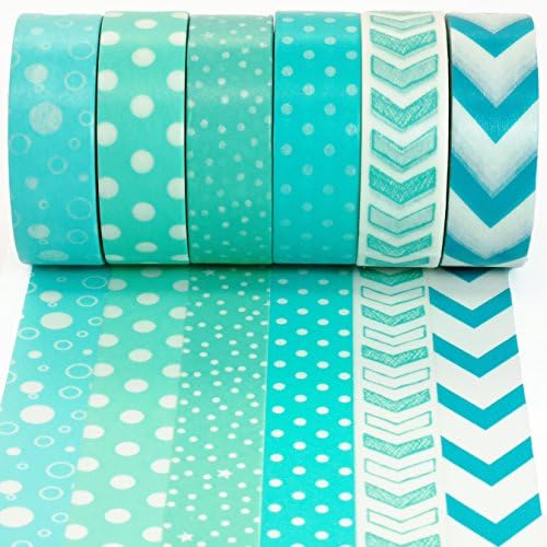 Crafty Rabbit Dots and Arrows Washi Tape - Set of 6 Rolls - 196 Feet Total - Turquoise