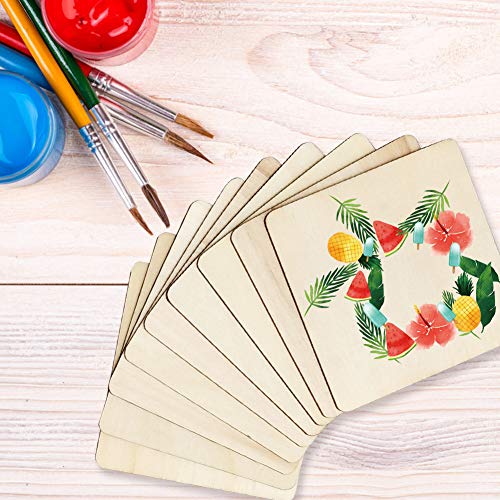 Hangnuo 50 Pack Unfinished Wood Coasters 4 x 4 Inch Square Cutouts Tiles for DIY Crafts, Wood Burning, Ornament Decorations