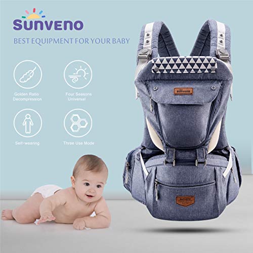 SUNVENO Baby Hipseat Ergonomic Baby Carrier Soft Cotton 3in1 Safety Infant Newborn Hip Seat for Outdoor Travel 0-36 Months (Blue)