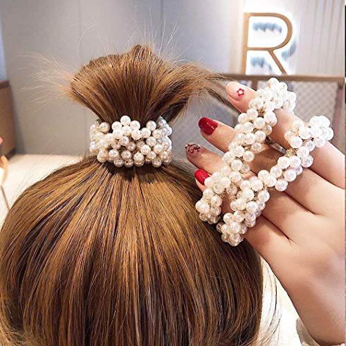 image for Messen 5 Pieces Pearl Elastics Hair Ties Ring Rope Scrunchie Hair Band