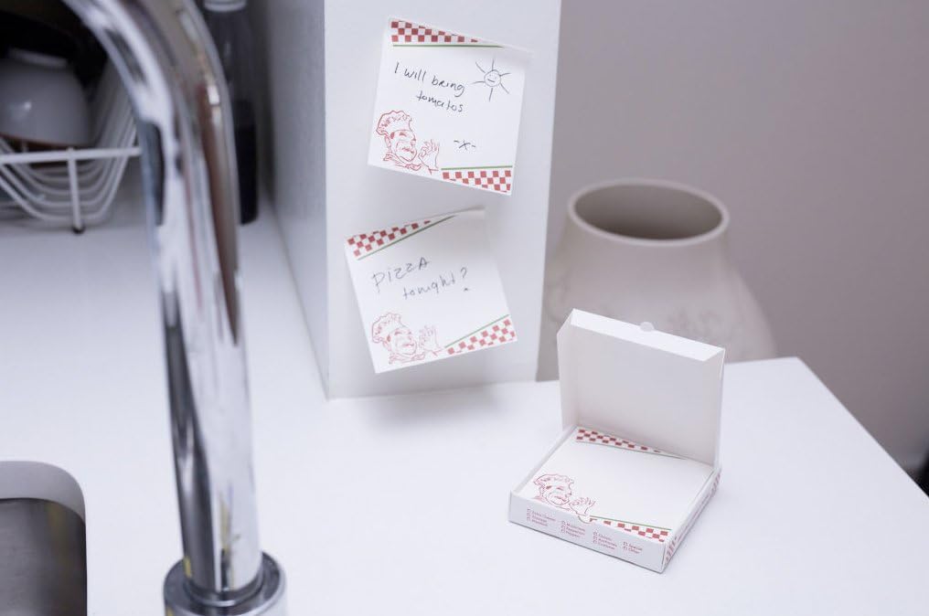 Kikkerland Pizza Notepad, 130 Notes, Box Holder, multicolor, 94 x 89 mm - Image 3