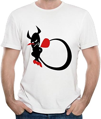 Moshiwenq Little Devil Men's Cotton Adult Standard Weight T-Shirt Size XXL] Color White