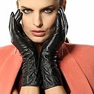 Warmen Women's Lambskin Leather Plush Lined Long Winter Gloves Sleeves (L, Black (Touchscreen Feature))