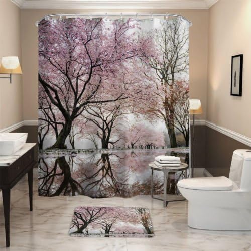 ALL PRIDE Japanese Cherry Blosso Shower Curtain Peva Fresh Style Waterproof Odorless Eco Friendly Anti Bacterial Polyester Fabric No Chemical Odor Shower Curtain 60"x72"