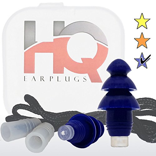 Soft Silicone Ear Plugs with Filter- Noise Cancelling & Hearing Protection By HQ Earplugs - NRR 25 to 29db – Water Block Ends – One Size Fits All (Blue)