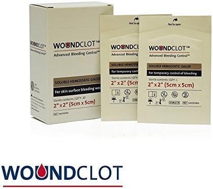 WoundClot Stop Bleeding Gauze First Aid Advanced Clotting Control Bandage Single-Use FDA, Military, And Army Approved (2" * 2" - 2 Pcs)