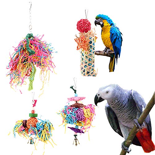 Parrot Shredding Toys Colorful Paper Strips Bird Chew Toy Bamboo weaving Bird Shredders Toy Foraging Hanging Toy for Budgie Parakeet Cockatiel