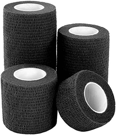 GouGou 4 Rolls Self-Adhesive Bandage First Aid Tape Strong Elastic Wrap for Ankle Waist Knee Elbow Athletic Sports Pets Medical Support Width 1'' 2'' 3'' 4'' Length 5 Yds (Black)