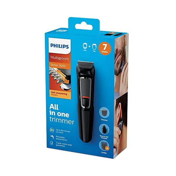 Philips-7-in-1-All-In-One-Trimmer-Series-3000-Grooming-Kit-for-Beard-Hair-with-7-Attachments-Including-Nose-Trimmer-Self-Sharpening-Blades-UK-3-Pin-Plug-MG372033 Philips 7-in-1 All-In-One Trimmer, Series 3000 Grooming Kit for Beard & Hair with 7 Attachments, Including Nose Trimmer…