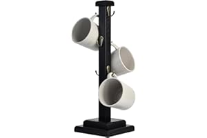 EMASON Rustic Coffee Mug Tree Stand, Solid Wood Holder for 6 Mugs, Space-Saving Kitchen Organizer, Stylish and Sturdy Cup Dis