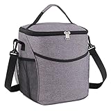 Lunch Bag, Gvoo Thermal Insulated Lunch Box Tote Bag, Waterproof Oxford Cooler Food Handbag with Adjustable Strap, Good for Travel Outdoor Picnic-Large Black