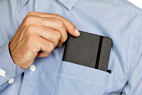 Pocket Notebook (3-Pack) Lined 120gsm, Small 3.5" x 5.5" Mini Note Pad, Black Tiny Hardcover Notebook with Pen Holder, Field Journal Notes, Memo Pad, Pockets, Thick Ruled/Lined Paper - Thumbnail 5