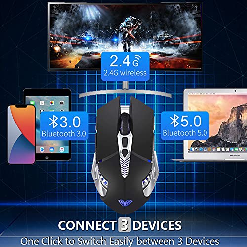 Bluetooth Mouse, Rechargeable Wireless Gaming Mouse Multi Device(BT 5.0/3.0+USB) with Side