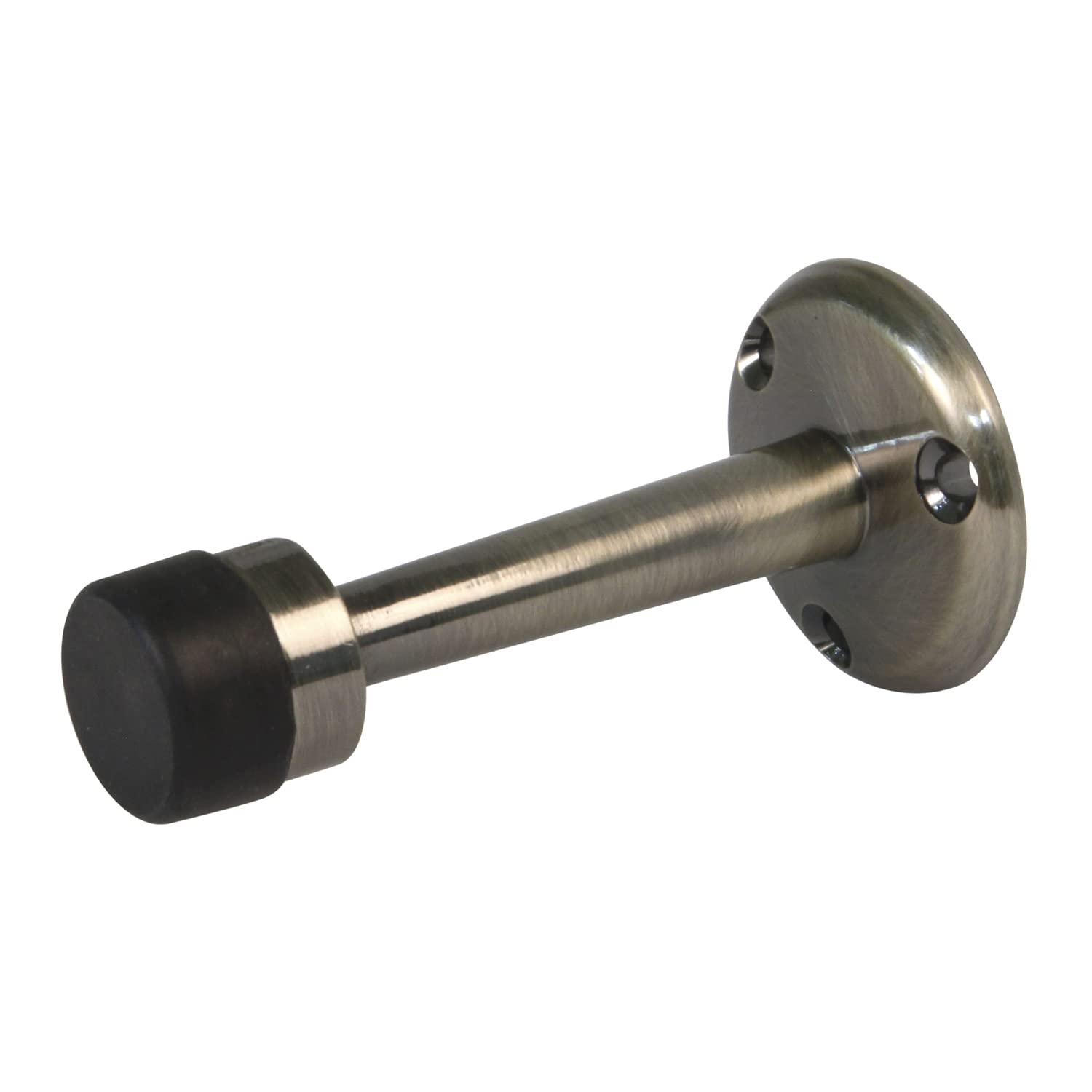 Amig - Wall Door Stopper for Passage | Diameter 19 x 75 mm | Brass | Leather | Black Rubber | Wall Mounted | Includes Screws for Mounting