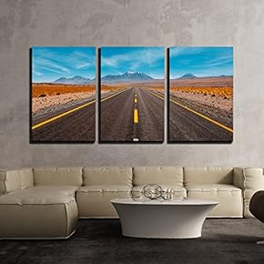 Beautiful Image of Empty Asphalt Road Through Field x3 Panels