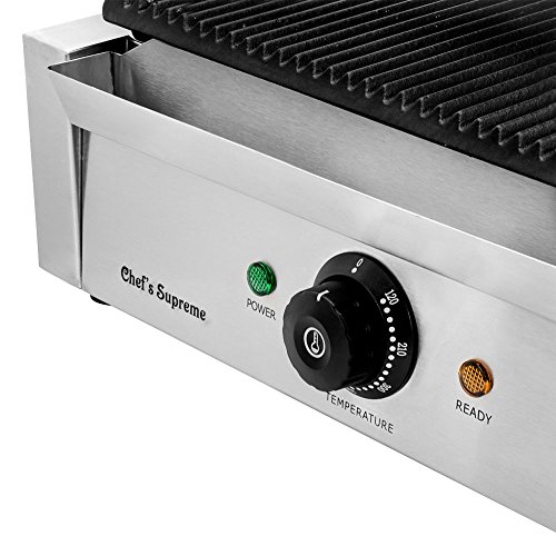 Chef's Supreme - Commercial Panini Grill w/ 14" x 9" Grooved Plates