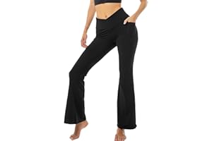 Stanpetix Flare Leggings for Women Yoga Pants with Pockets Workout Crossover Bootcut Leggings Tummy Control Black