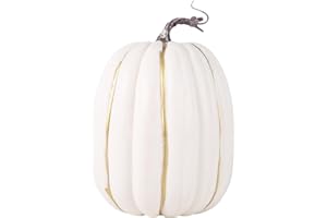 Yiiciovy Large Fake Pumpkins for Decorating Big Decorative Foam Pumpkins for Fall Decor, Artificial Plastic Pumpkins Perfect for Halloween Decor Thanksgiving Table Decor (White Gold Line, 21cm*15cm)