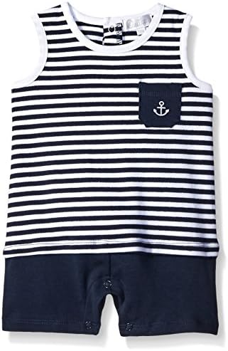 Quiltex Baby Boys' Yard Dye Stripe with Nautical Patch, Navy, 6/9
