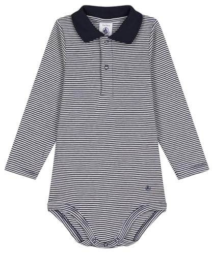Petit Bateau A0BQE Body Col Polo Manches Longues Bébé Garçon, Smoking/Marshmallow 3 Mois