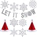 Jetec Let It Snow Garland Winter Banner and Christmas Honeycomb Santa Hat with 8 Pieces Snowflakes Christmas Honeycomb Decorations Party Supplies