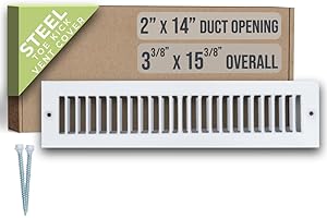 Fits 2x14 Duct Opening | Toe Kick Vent Cover by Handua | Cabinet Toe Kick Space Register Grille | HVAC Toe Space Vent Cover | Outer Dimensions: 3 3/8" X 15 3/8" | Off White