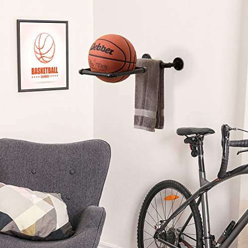 MyGift Wall Mounted Black Metal Pipe Exercise Ball Holder, Yoga Ball and Stability Ball Rack