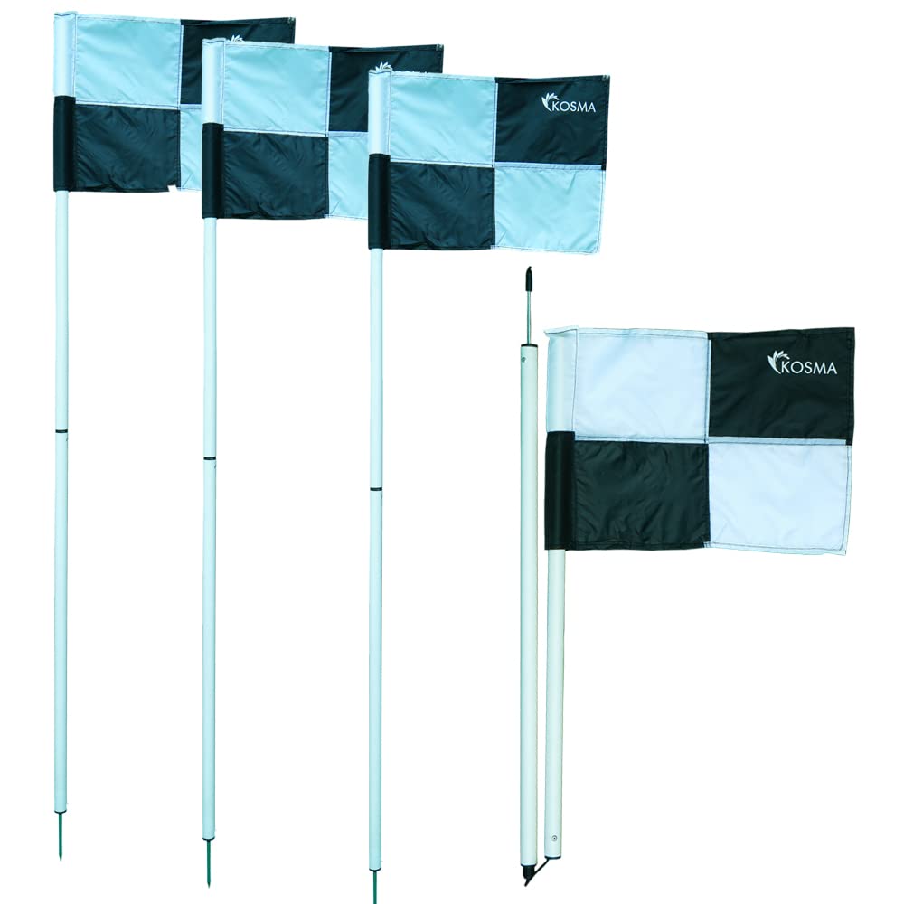 Kosma Folding White & Black Corner Flags - Football Training Equipment, 4 Pieces with Carry Bag, All Weather Use, 5 ft x 25 mm, Unisex