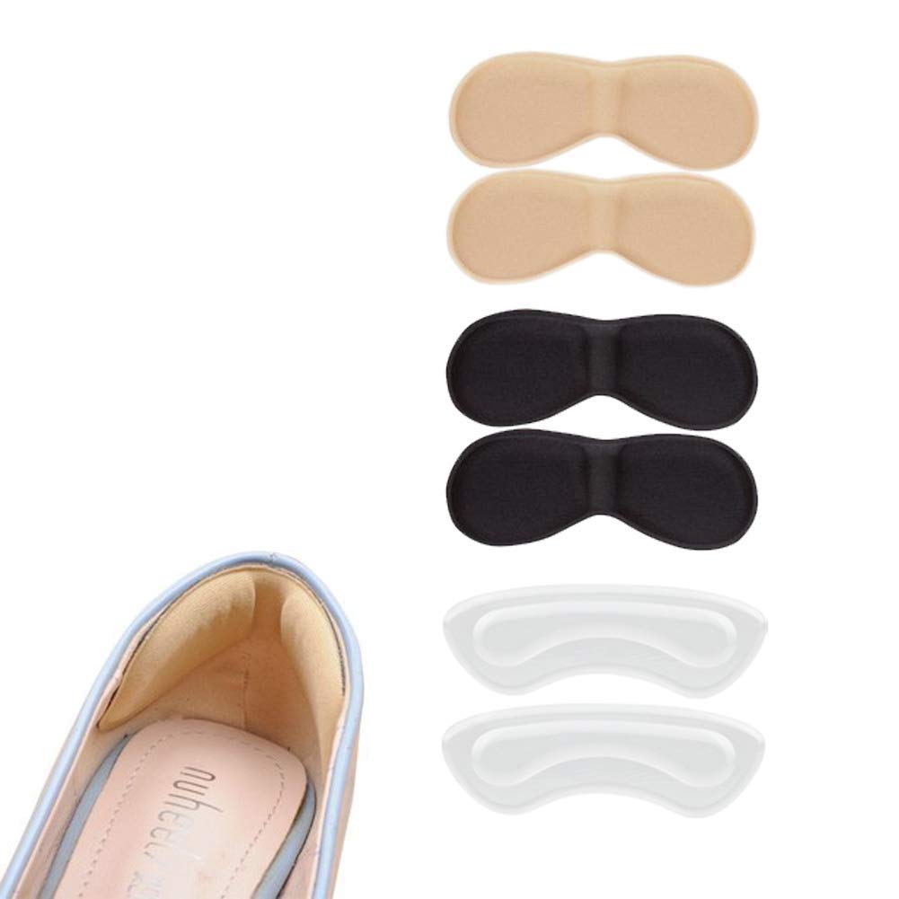 3 Pairs Heel Grips for Shoes - Self Adhesive Heel Liners Cushions Pads, Anti-Slip & Blister Prevention, Clear/Black/Beige (Transparent, Black, Beige)