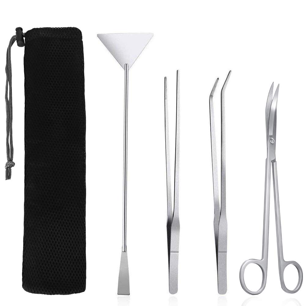 Nasjac Lukovee Aquarium Tank Tool Kits, 4 in 1 Aquarium Clean Tools, Stainless Steel Tweezers Scissor Spatula, Fish Tank Plant Cutters Set for Aquatic Plants, Metal Aquarium Forceps Tools