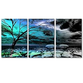 Canvas Wall Art Colorful Abstract Cloud Tree Painting Artwork for Home Prints Framed - 16"x24" x 3 Panels