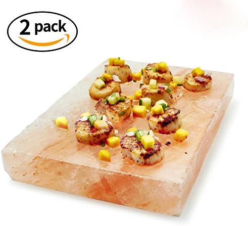 Tker Himalayan Natural Salt cooking Blocks Crystal Plate for BBQ grilling, Organic and Pure Rose Brick (8" x 4" x 1") -2 pack