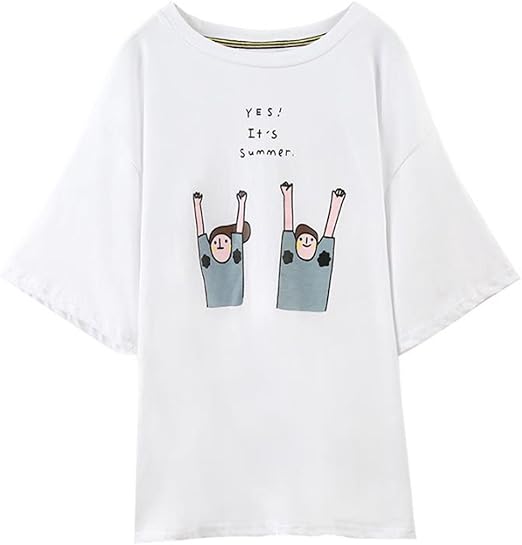 Amazon Tukeer レディース プルオーバー Tシャツ 半袖 ショート丈 プリント クルーネック コットン スウェット 無地 ゆったり 着痩せ フレア シンプル 春夏 Tシャツ カットソー 通販