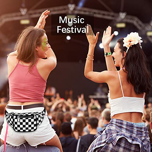 Fanny Pack, Waist Fanny Pack PU Leather Bum Bag for Women Men，Waterproof Waist Pack Retro Neon Fanny Bag for Festival, Rave (Black and White Checkerboard) - Thumbnail 6