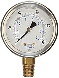 NEW STAINLESS STEEL LIQUID FILLED PRESSURE GAUGE WOG WATER OIL GAS 0 to 100 PSI LOWER MOUNT 0-100 PSI 1/4" NPT 2.5" FACE DIAL FOR COMPRESSOR HYDRAULIC AIR TANK