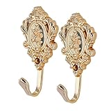 Tinksky Curtain Holdbacks Rose Pattern Vintage Zinc Alloy Drapery Curtain Tieback Hooks-2pcs(Golden)