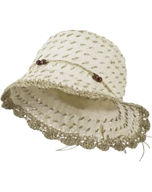 Women's Bucket Hat with Stitching, Beads, and Scalloped Edge Detail - White W20S18A
