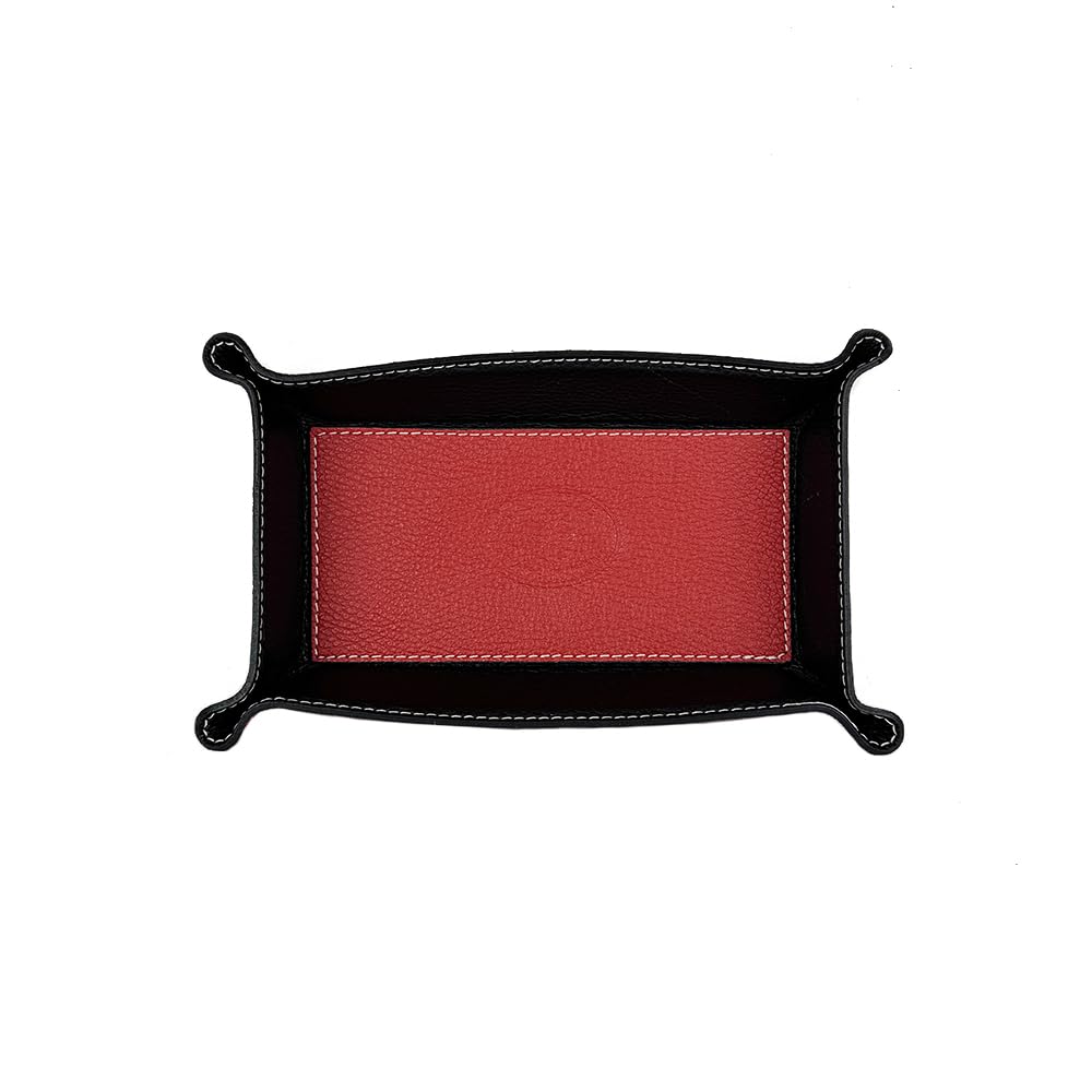 FrasiBags Modern Design Genuine Leather Tray Made in Italy, Entrance Storage Tray, Empty Entrance Pockets Organizer Desk Organizer Medium Rectangular (Red/Black)