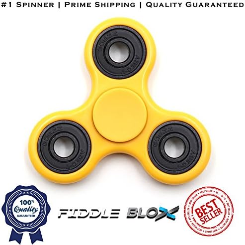 Fiddle Blox Anti-Anxiety 360 Spinner Helps Focusing Fidget Toys Premium Quality EDC Focus Toy for Kids &amp; Adults - Best Stress Reducer Relieves ADHD Anxiety and Boredom Ceramic Cube Bearing (Yellow)