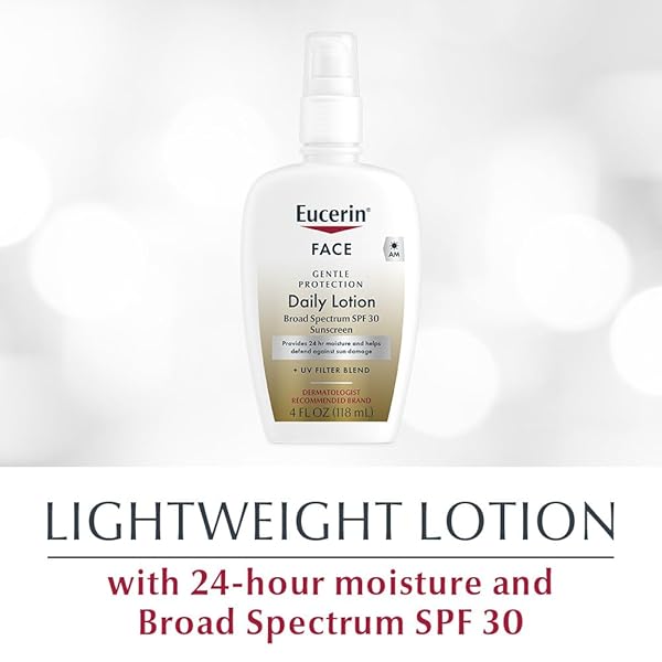 EUCERIN DAILY PROTECTION FACE LOTION WITH BROAD SPECTRUM SPF 30 SUNSCREEN, FACE SUNSCREEN MOISTURIZES AND HELPS PROTECT SENSITIVE, DRY SKIN, FRAGRANCE FREE, 4 FL OZ (PACKAGING MAY VARY)